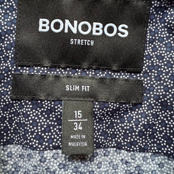 Bonobos Size 15/34 Mens Navy Printed Slim Fit Button-Down Shirt Stretch Preppy - Picture 11 of 13